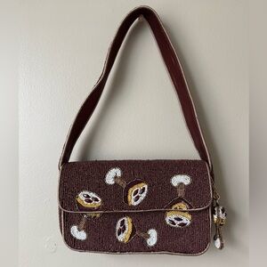 Viral Espresso Martini Beaded Brown Shoulder Bag with Charm